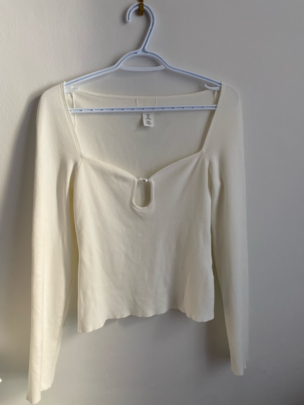 Long-Sleeve Square Neck Top with Front Keyhole